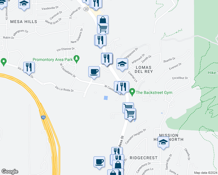 map of restaurants, bars, coffee shops, grocery stores, and more near 134 West Castellano Drive in El Paso
