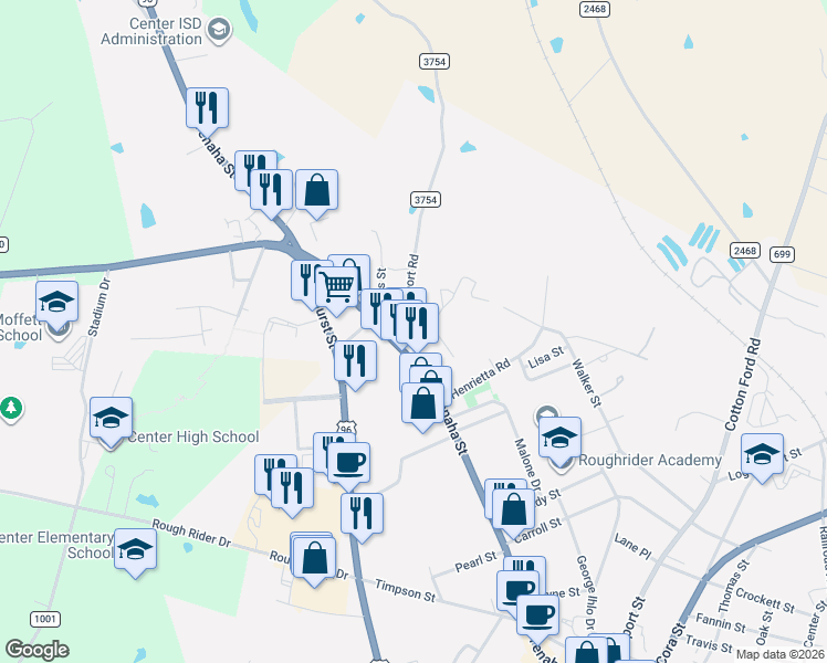 map of restaurants, bars, coffee shops, grocery stores, and more near 814-868 Tenaha Street in Center