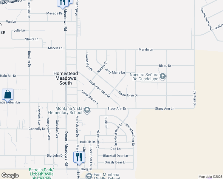 map of restaurants, bars, coffee shops, grocery stores, and more near 3701 Roger Joseph Drive in El Paso