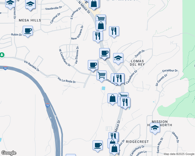 map of restaurants, bars, coffee shops, grocery stores, and more near 150 West Castellano Drive in El Paso