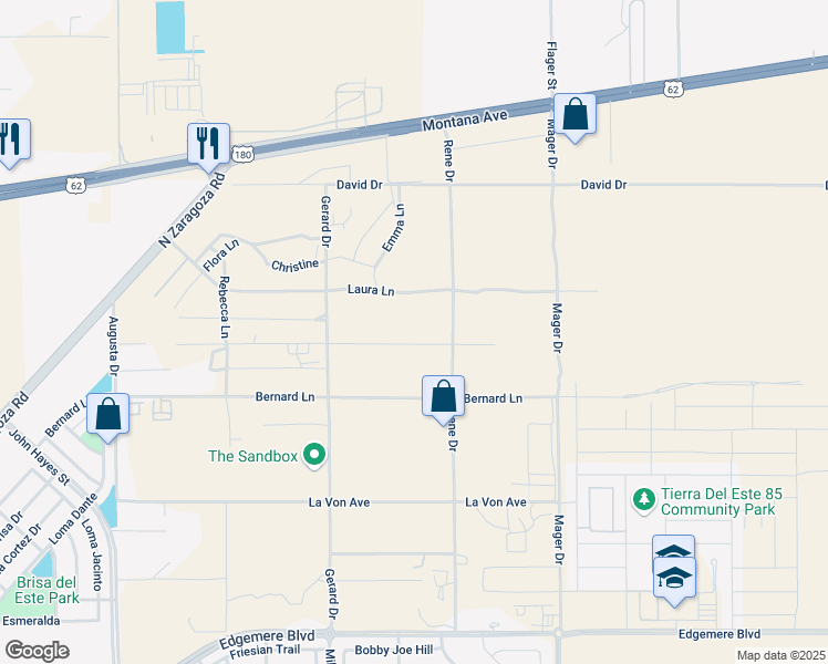 map of restaurants, bars, coffee shops, grocery stores, and more near 3720 Gerard Drive in El Paso
