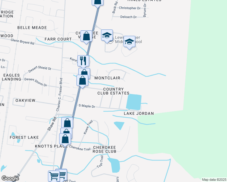 map of restaurants, bars, coffee shops, grocery stores, and more near 240 Maple Drive North in Hinesville