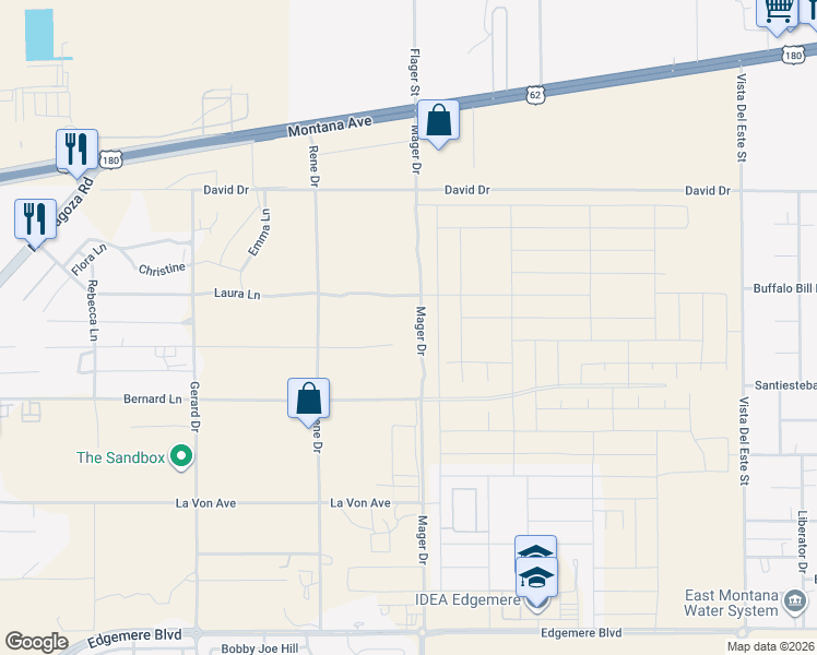map of restaurants, bars, coffee shops, grocery stores, and more near 3761 Mager Drive in El Paso