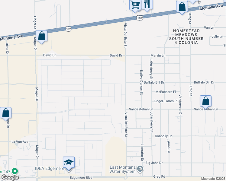 map of restaurants, bars, coffee shops, grocery stores, and more near 3766 Vista Del Este Street in El Paso