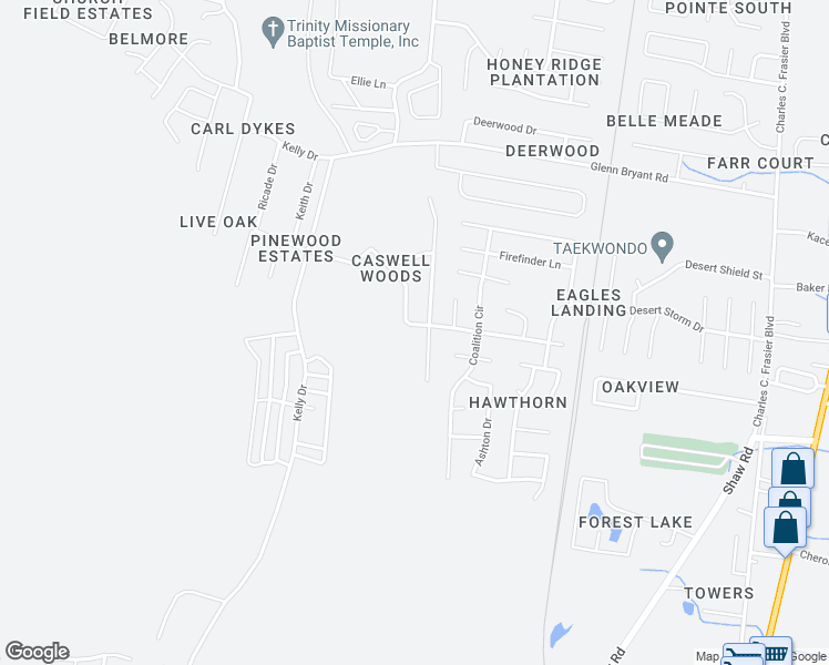 map of restaurants, bars, coffee shops, grocery stores, and more near 1462 Paul Caswell Boulevard in Hinesville