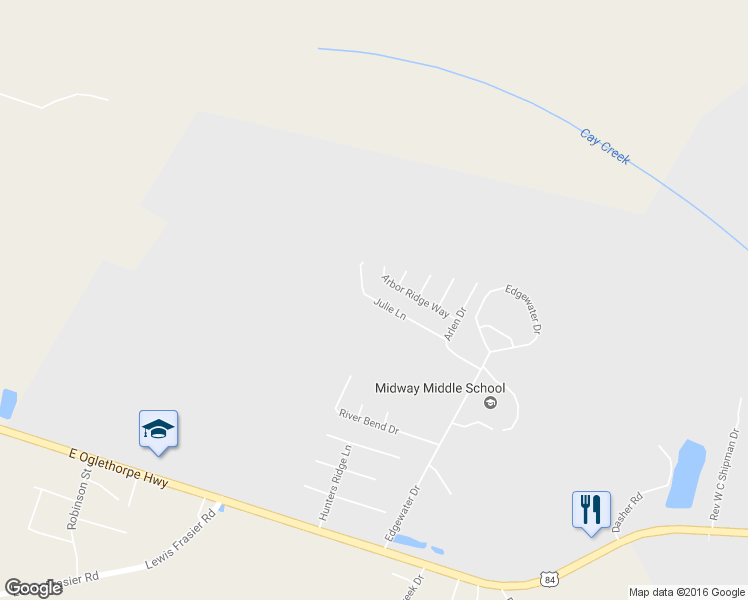 map of restaurants, bars, coffee shops, grocery stores, and more near Julie Lane in Midway
