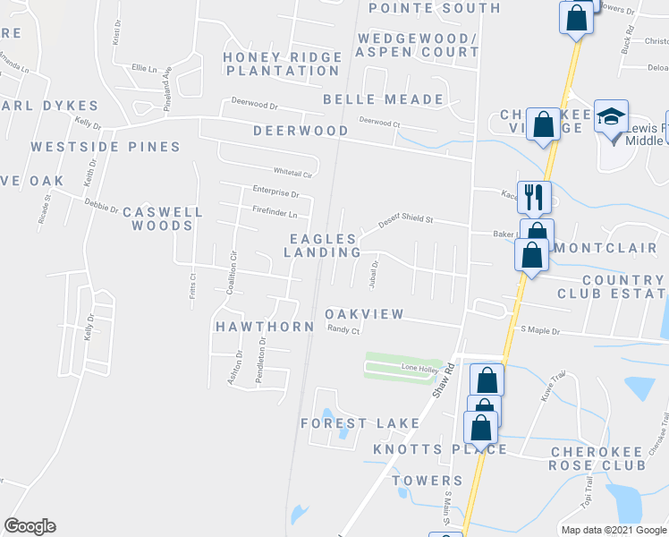 map of restaurants, bars, coffee shops, grocery stores, and more near 1240 Dharahn Drive in Hinesville