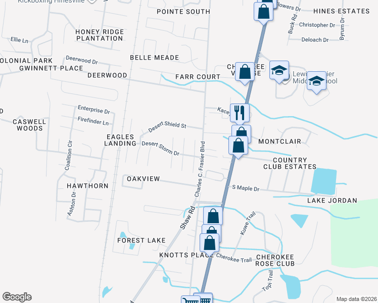 map of restaurants, bars, coffee shops, grocery stores, and more near 1101 Tom Cat Trail in Hinesville