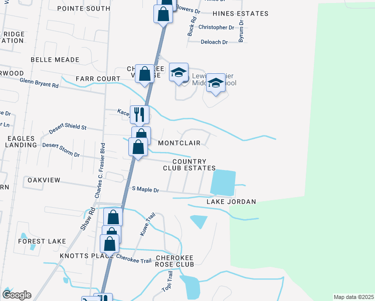 map of restaurants, bars, coffee shops, grocery stores, and more near 1182 Lindbergh Court in Hinesville