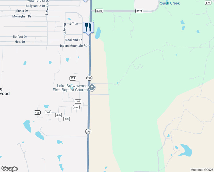 map of restaurants, bars, coffee shops, grocery stores, and more near 6535 Hidden Valley Drive in Brownwood