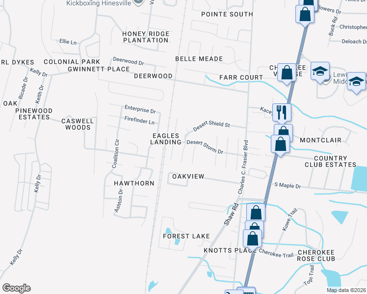 map of restaurants, bars, coffee shops, grocery stores, and more near 1220 Riyadh Road in Hinesville