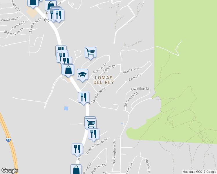 map of restaurants, bars, coffee shops, grocery stores, and more near 4844 Los Reales Drive in El Paso