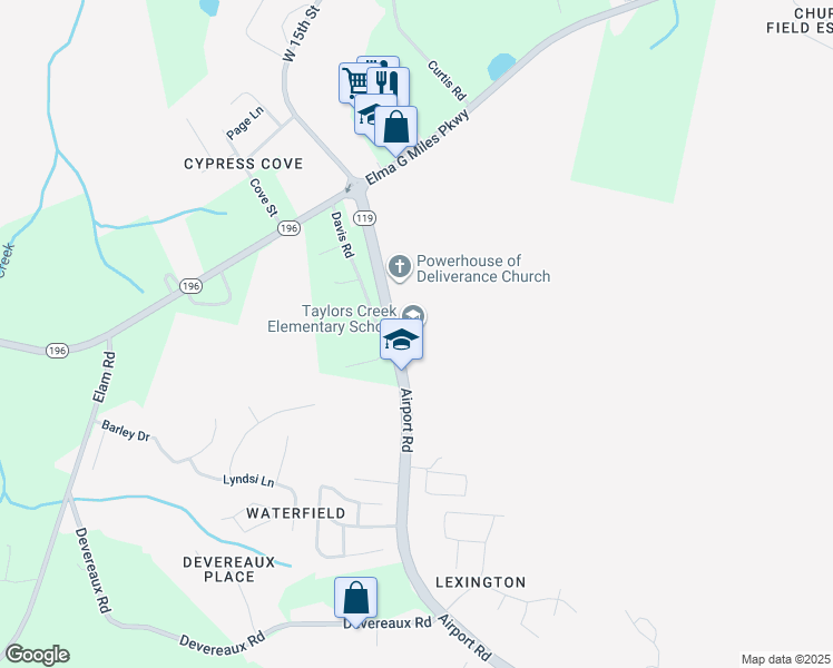 map of restaurants, bars, coffee shops, grocery stores, and more near 378 Airport Road in Hinesville