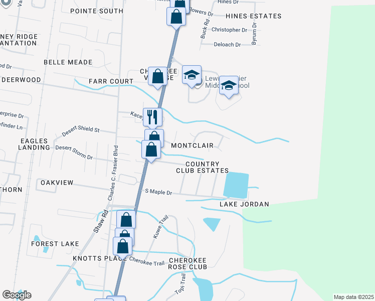 map of restaurants, bars, coffee shops, grocery stores, and more near 1113 Montclair Drive in Hinesville
