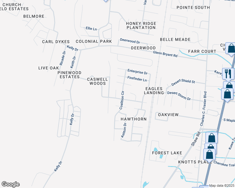 map of restaurants, bars, coffee shops, grocery stores, and more near 1443 Harrier Hollow in Hinesville