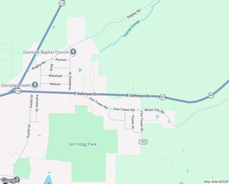 map of restaurants, bars, coffee shops, grocery stores, and more near 17676 U.S. 84 in Rusk