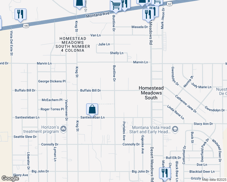 map of restaurants, bars, coffee shops, grocery stores, and more near 3801 Buntline Drive in El Paso