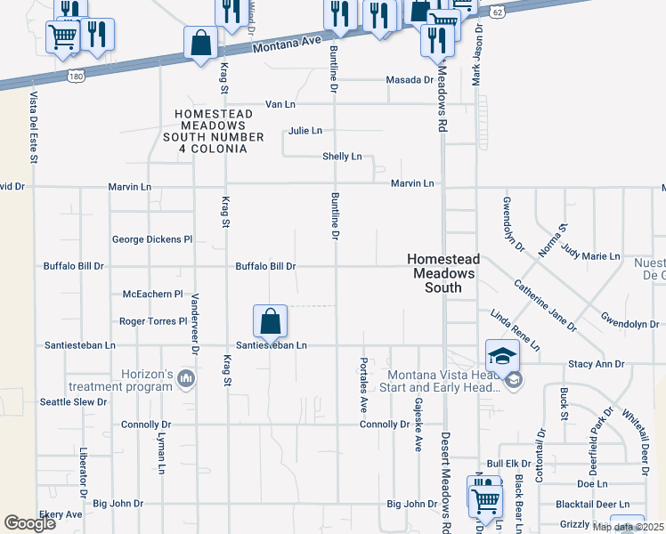 map of restaurants, bars, coffee shops, grocery stores, and more near 3801 Buntline Drive in El Paso