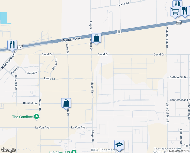 map of restaurants, bars, coffee shops, grocery stores, and more near 3761 Mager Drive in El Paso