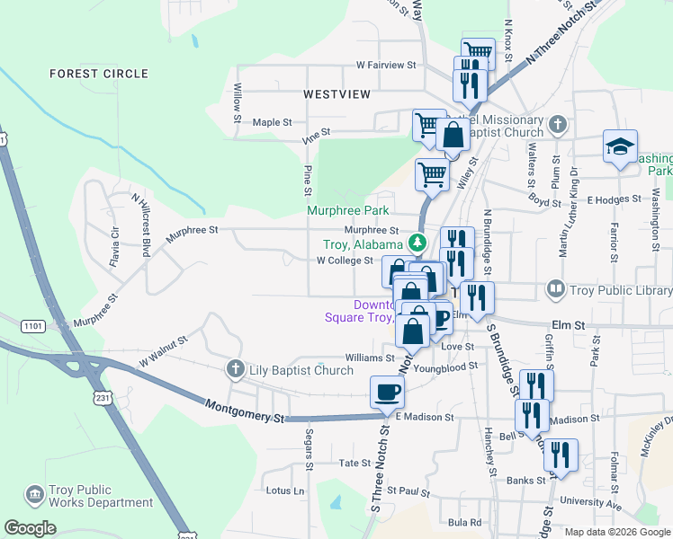 map of restaurants, bars, coffee shops, grocery stores, and more near 100-198 China St in Troy