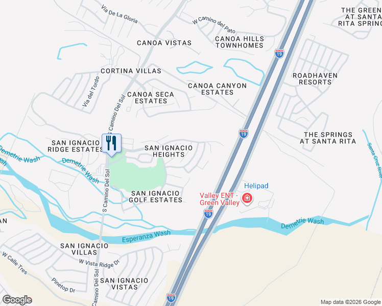 map of restaurants, bars, coffee shops, grocery stores, and more near 4151 South Campina Court in Green Valley