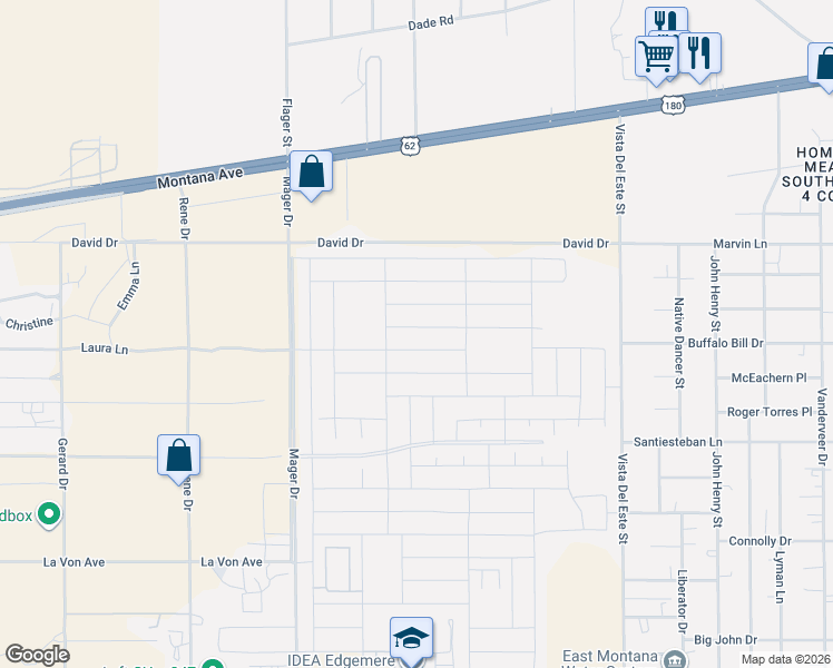 map of restaurants, bars, coffee shops, grocery stores, and more near David in El Paso