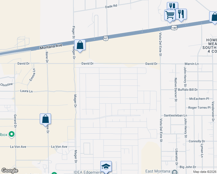 map of restaurants, bars, coffee shops, grocery stores, and more near David in El Paso