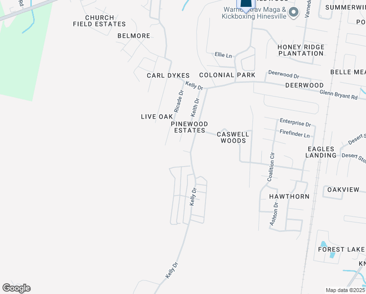 map of restaurants, bars, coffee shops, grocery stores, and more near 1113 Kelly Drive in Hinesville