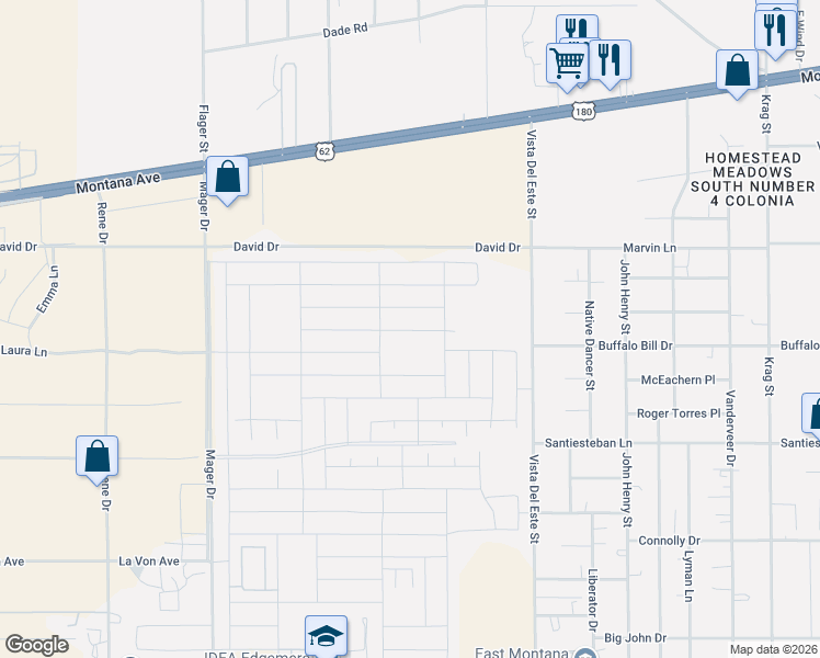 map of restaurants, bars, coffee shops, grocery stores, and more near David in El Paso