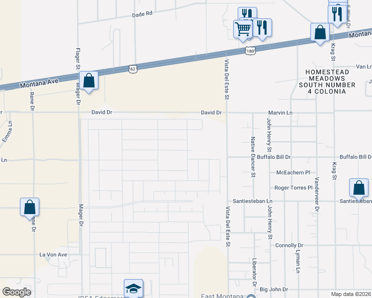 map of restaurants, bars, coffee shops, grocery stores, and more near David in El Paso