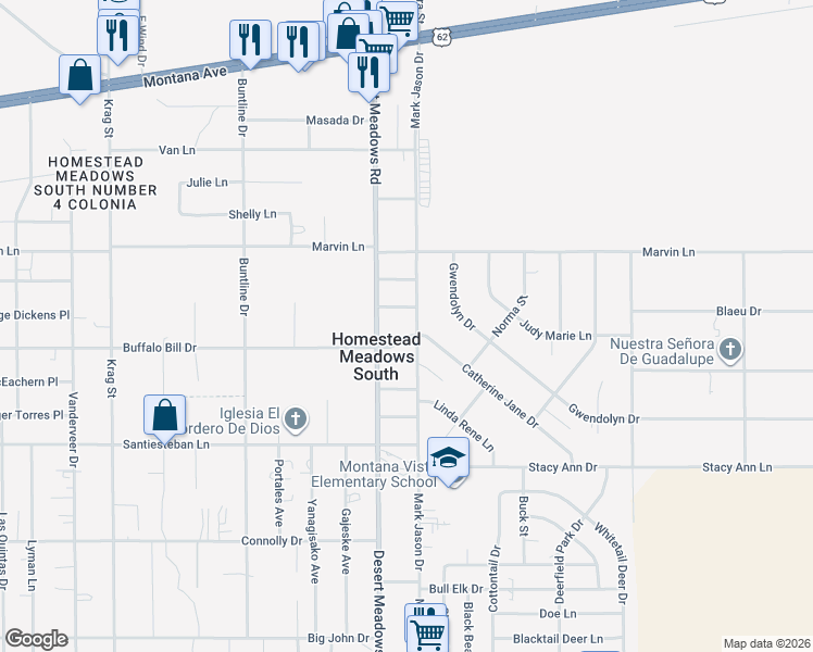 map of restaurants, bars, coffee shops, grocery stores, and more near 3810 Desert Meadows Road in El Paso