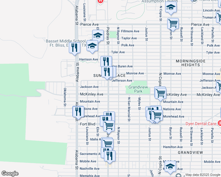 map of restaurants, bars, coffee shops, grocery stores, and more near 2900 Jackson Avenue in El Paso