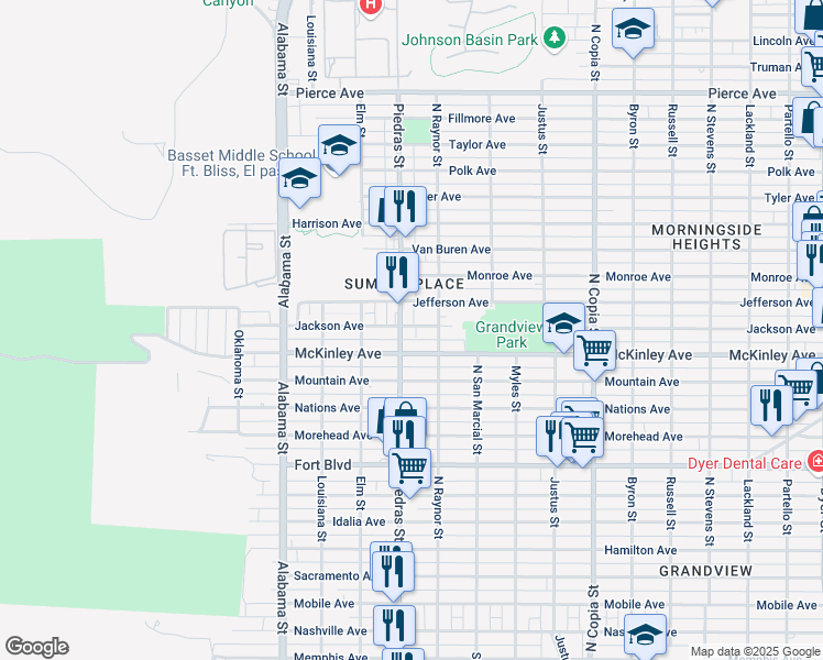 map of restaurants, bars, coffee shops, grocery stores, and more near 2900 Jackson Avenue in El Paso