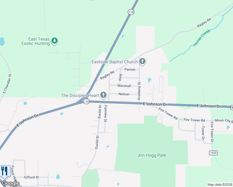 map of restaurants, bars, coffee shops, grocery stores, and more near 161 Nelson in Rusk