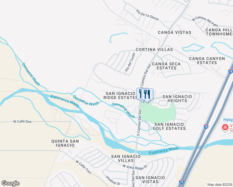 map of restaurants, bars, coffee shops, grocery stores, and more near 1961 West Placita De Agosto in Green Valley