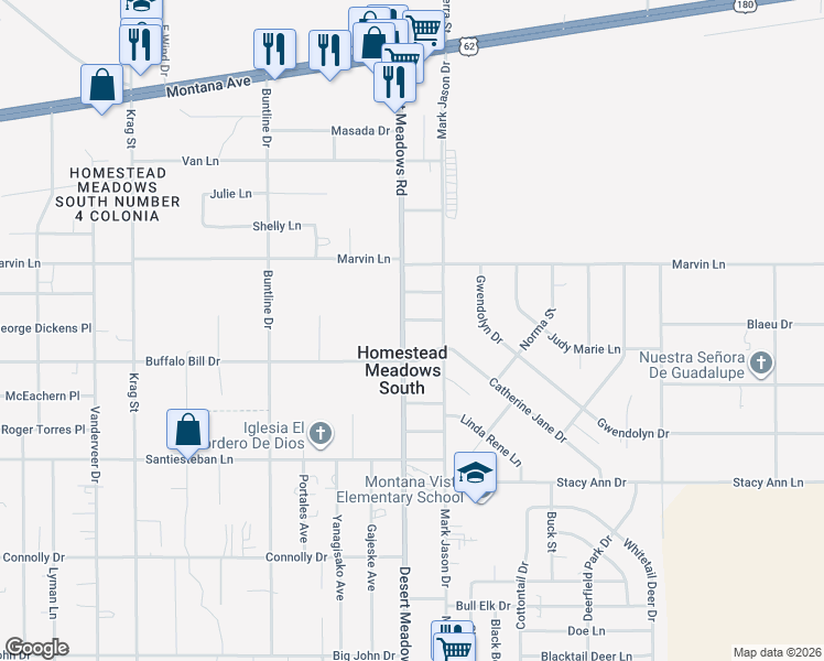map of restaurants, bars, coffee shops, grocery stores, and more near 3810 Desert Meadows Road in El Paso