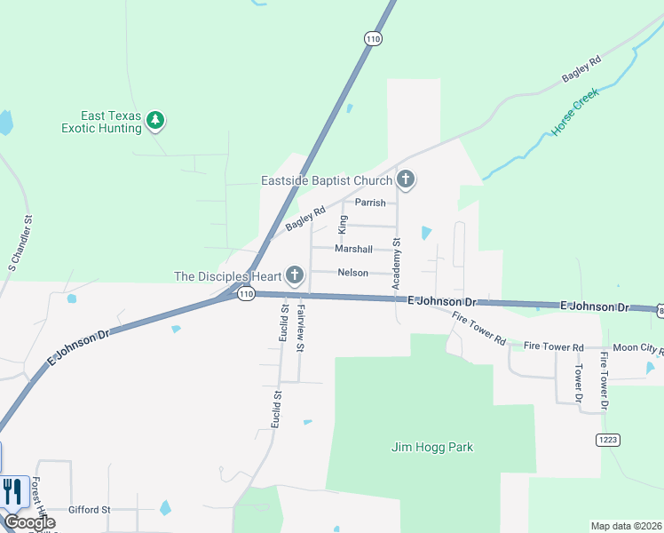 map of restaurants, bars, coffee shops, grocery stores, and more near 161 Nelson in Rusk