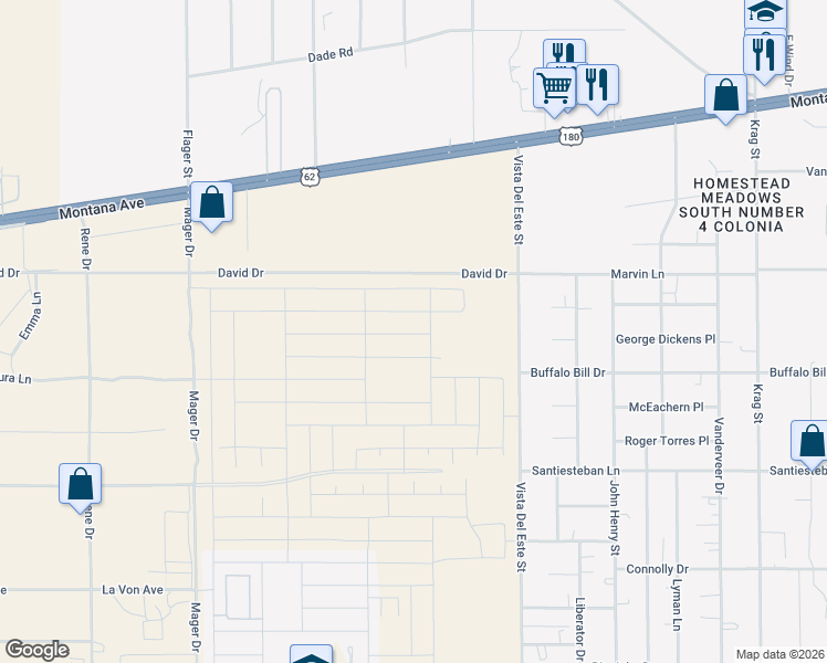 map of restaurants, bars, coffee shops, grocery stores, and more near 15244 Resolve Drive in El Paso