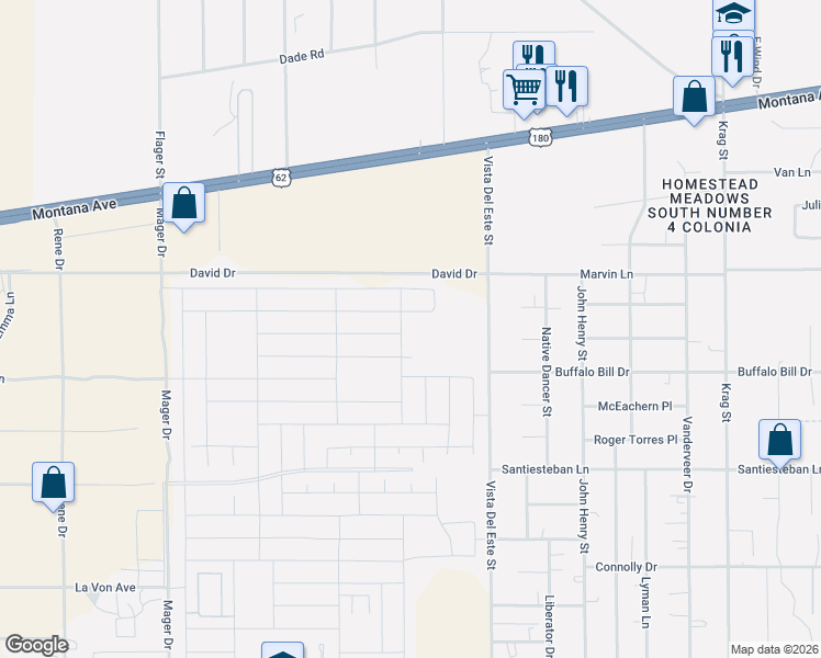 map of restaurants, bars, coffee shops, grocery stores, and more near David in El Paso