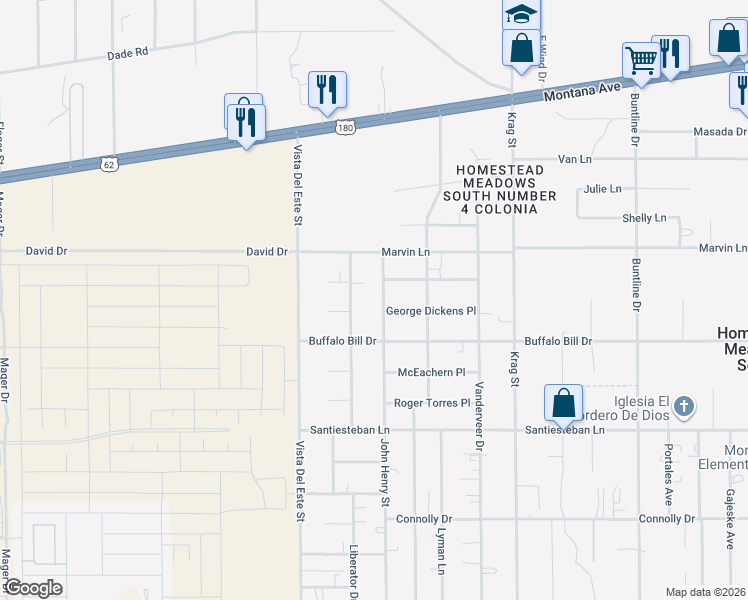 map of restaurants, bars, coffee shops, grocery stores, and more near 3818 John Henry Street in El Paso