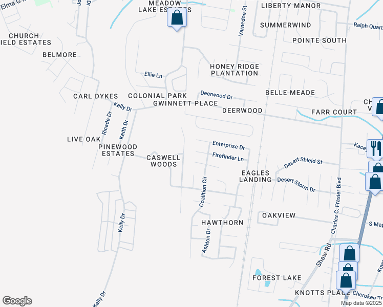 map of restaurants, bars, coffee shops, grocery stores, and more near 1478 Enterprise Drive in Hinesville