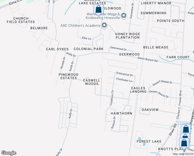 map of restaurants, bars, coffee shops, grocery stores, and more near 1476 Flo Zechman Drive in Hinesville