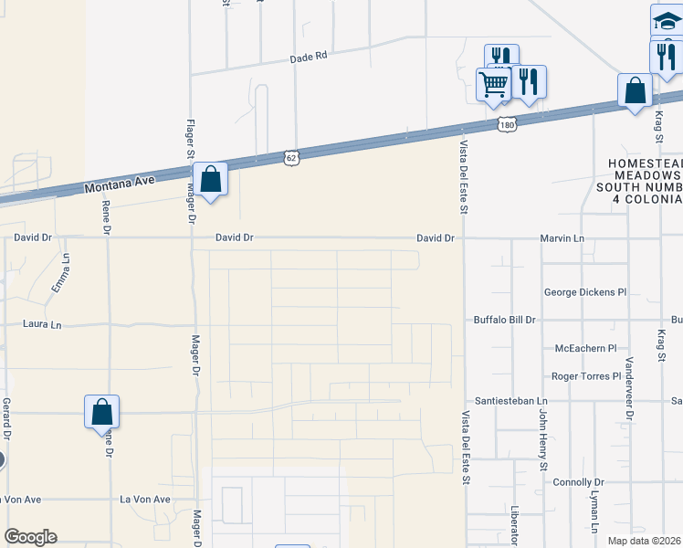 map of restaurants, bars, coffee shops, grocery stores, and more near David in El Paso
