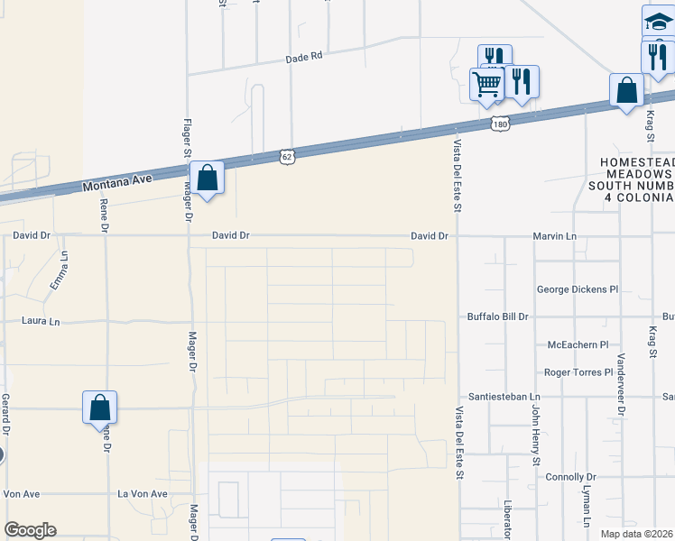 map of restaurants, bars, coffee shops, grocery stores, and more near David in El Paso