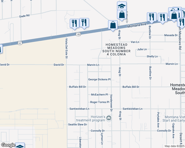 map of restaurants, bars, coffee shops, grocery stores, and more near 3861 Las Casitas Drive in El Paso