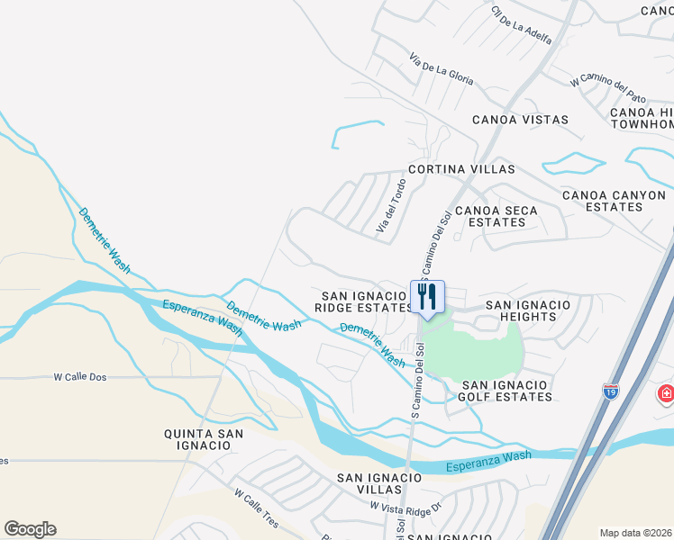 map of restaurants, bars, coffee shops, grocery stores, and more near 1984 West Vía Nuevo Leon in Green Valley
