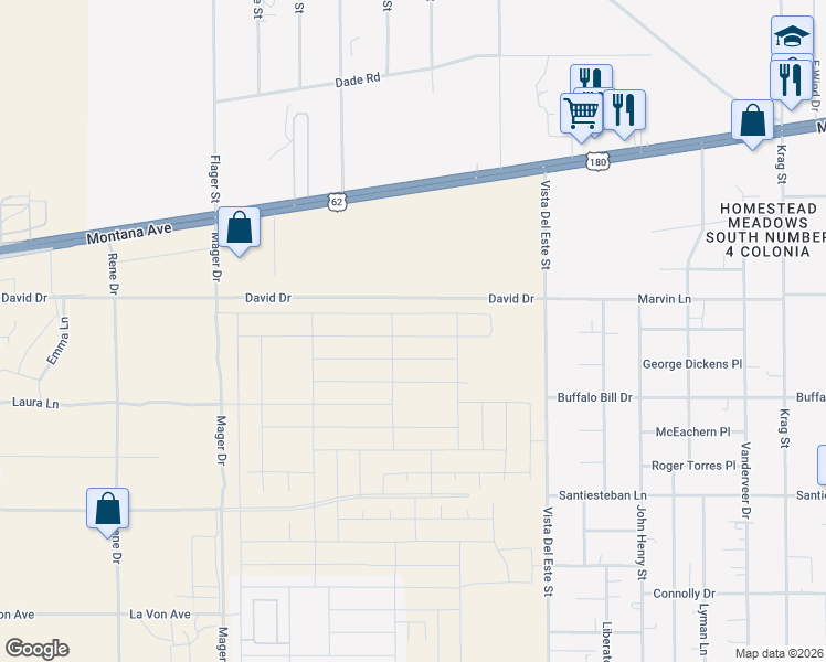 map of restaurants, bars, coffee shops, grocery stores, and more near David in El Paso