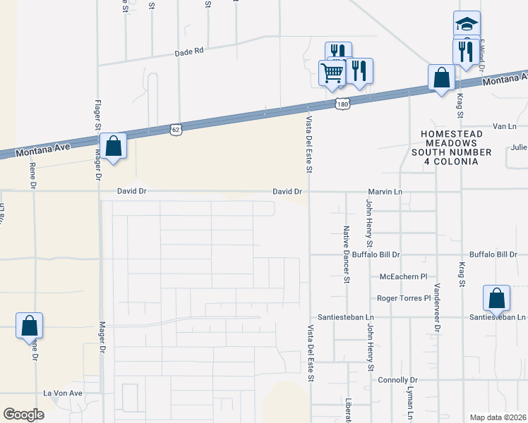 map of restaurants, bars, coffee shops, grocery stores, and more near 3854 Vista Del Este Street in El Paso