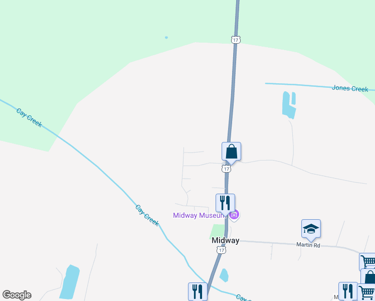 map of restaurants, bars, coffee shops, grocery stores, and more near 14 Lachlan Lane in Midway