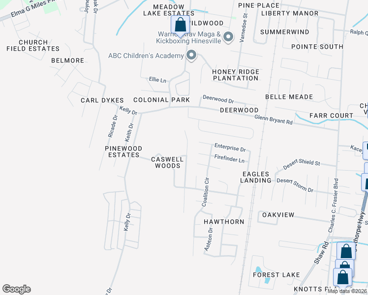map of restaurants, bars, coffee shops, grocery stores, and more near 1476 Flo Zechman Drive in Hinesville